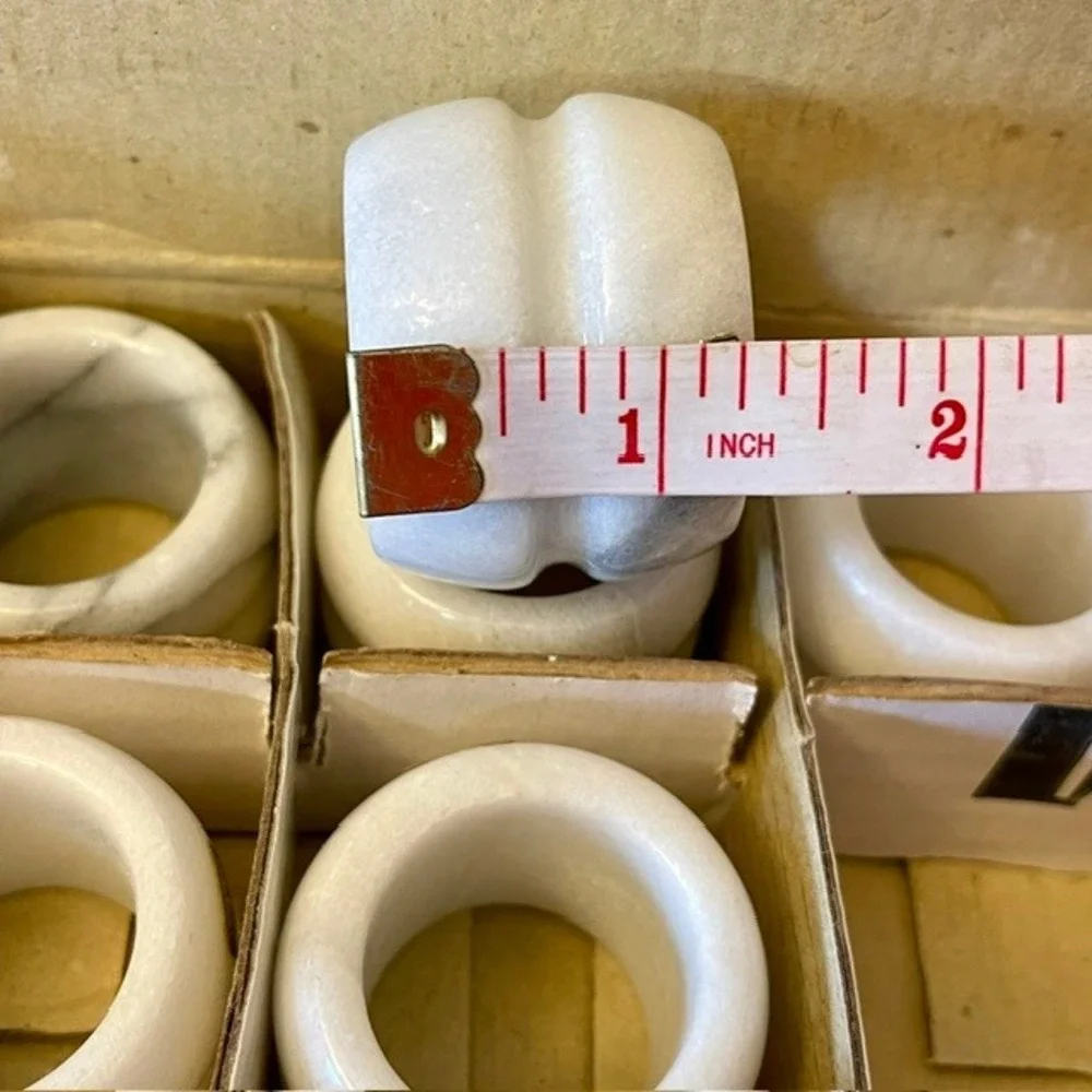 Vintage Solid Marble Napkin Rings Set of 6 White Grey Veined Made in Taiwan